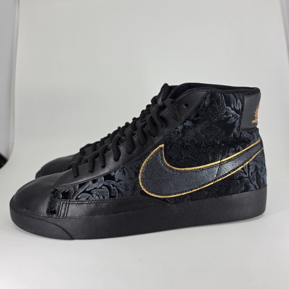 Nike Blazer Mid Black VELVET Floral Metallic Gold Sneakers AV8437 Womens 11